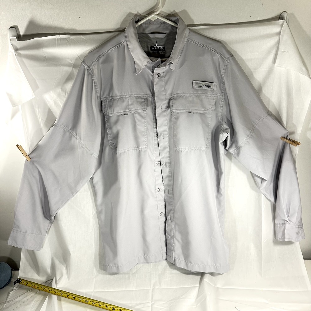 Habit Men's Gray 40+ Solar Long Sleeve‎ Button Front Shirt Size M
